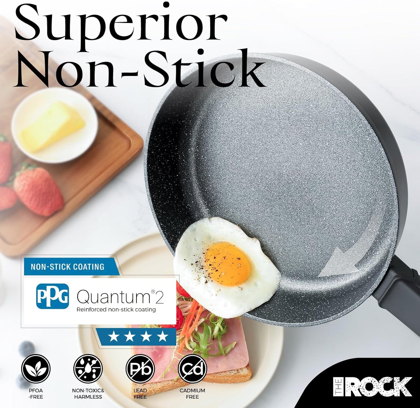 THE ROCK SOHO 8-Inch Non Stick Frying Pan with Lid – Nothing Sticks, Never Warps, Lasts Longer, Healthy Skillet with Heat-Resistant Handle, PFOA Free, Oven & Dishwasher Safe, Black