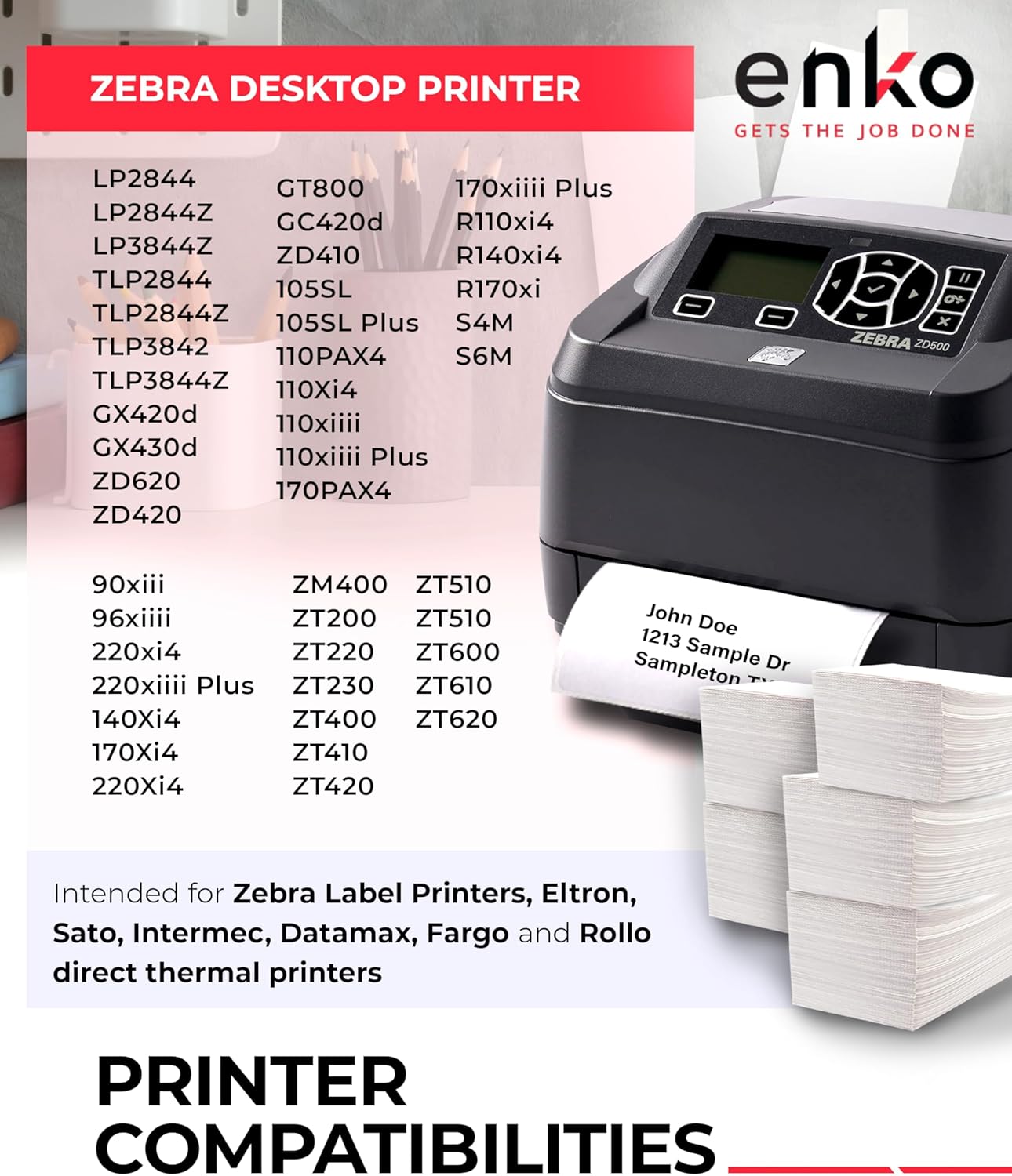 enKo 1 Stack/2000 Labels 4" x 6" Fanfold Direct Thermal Label Compatible for Rollo Zebra Printer - Shipping, Mailing, Postage, Perforated, Permanent Adhesive (2 Labels/Fold)