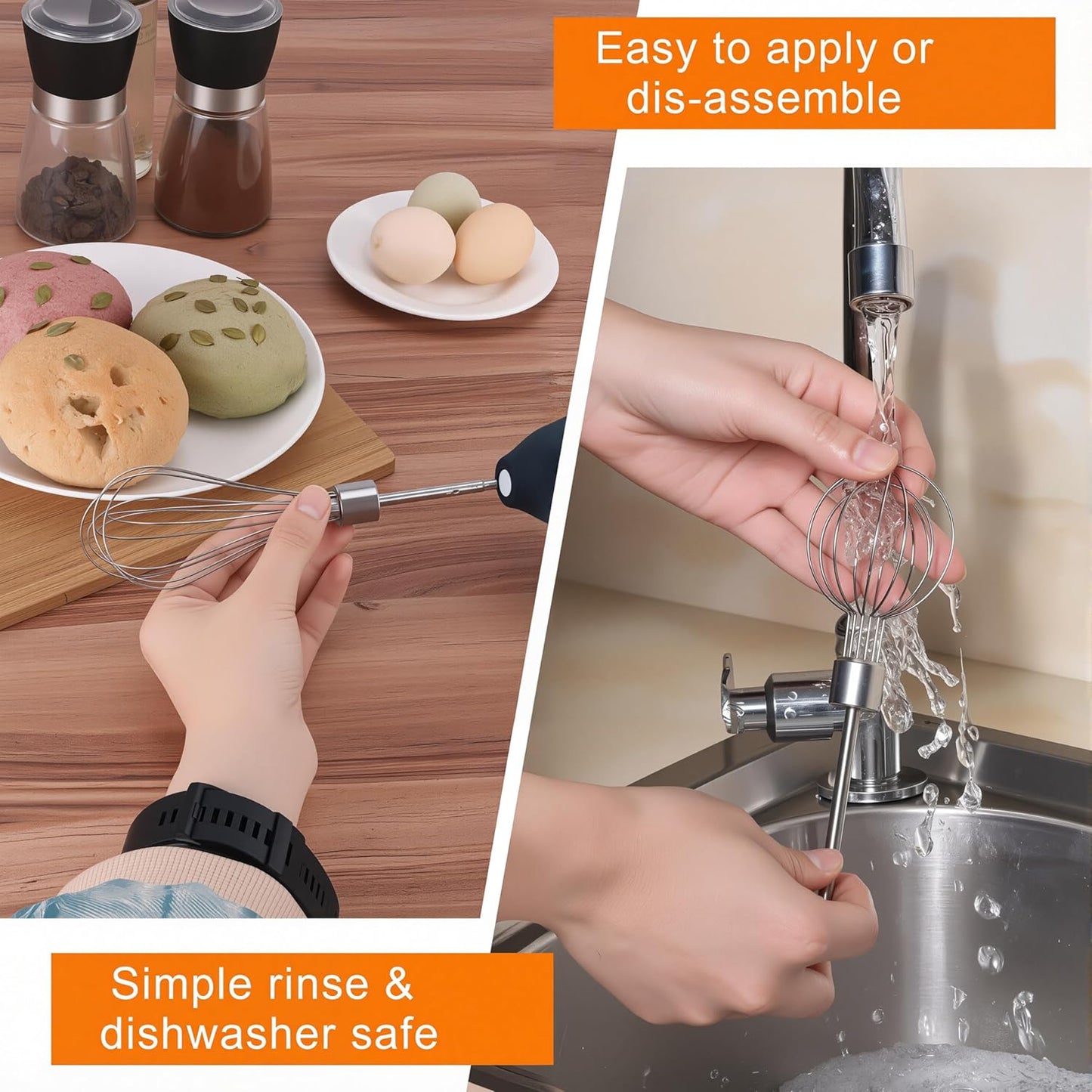 Electric Hand Mixer Whisk| Wireless Rechargeable Handheld Egg Beater with 2 Stainless Steel Mixing Heads | Portable Kitchen Aid Hand Mixer for Egg, Milkshake Cream, Cake, Baking & Cooking-Black
