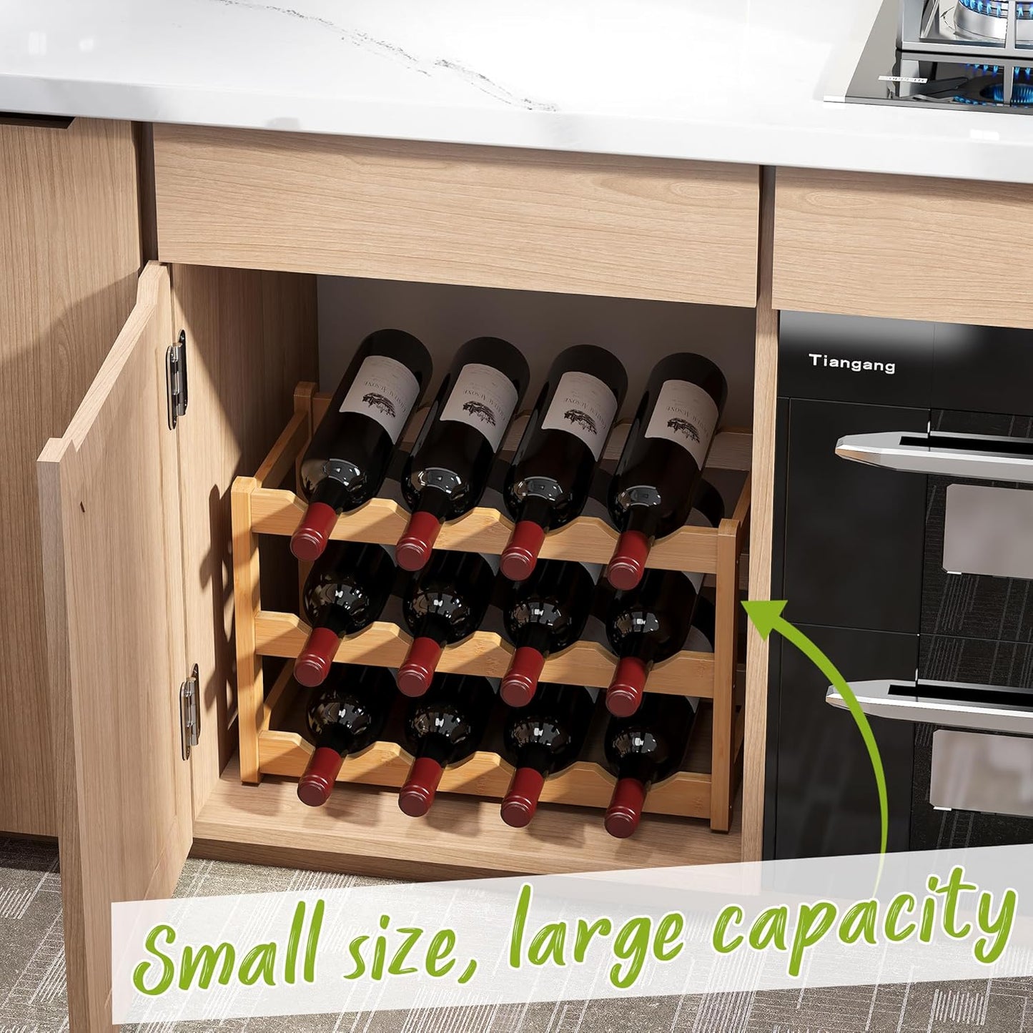 BMOSU Bamboo Wine Rack Wine Storage Cabinet Shelf 12 Bottle Wine Racks Countertop Sturdy for Kitchen Dining Room Pantry - 3 Tiers Wine Rack(Natural)