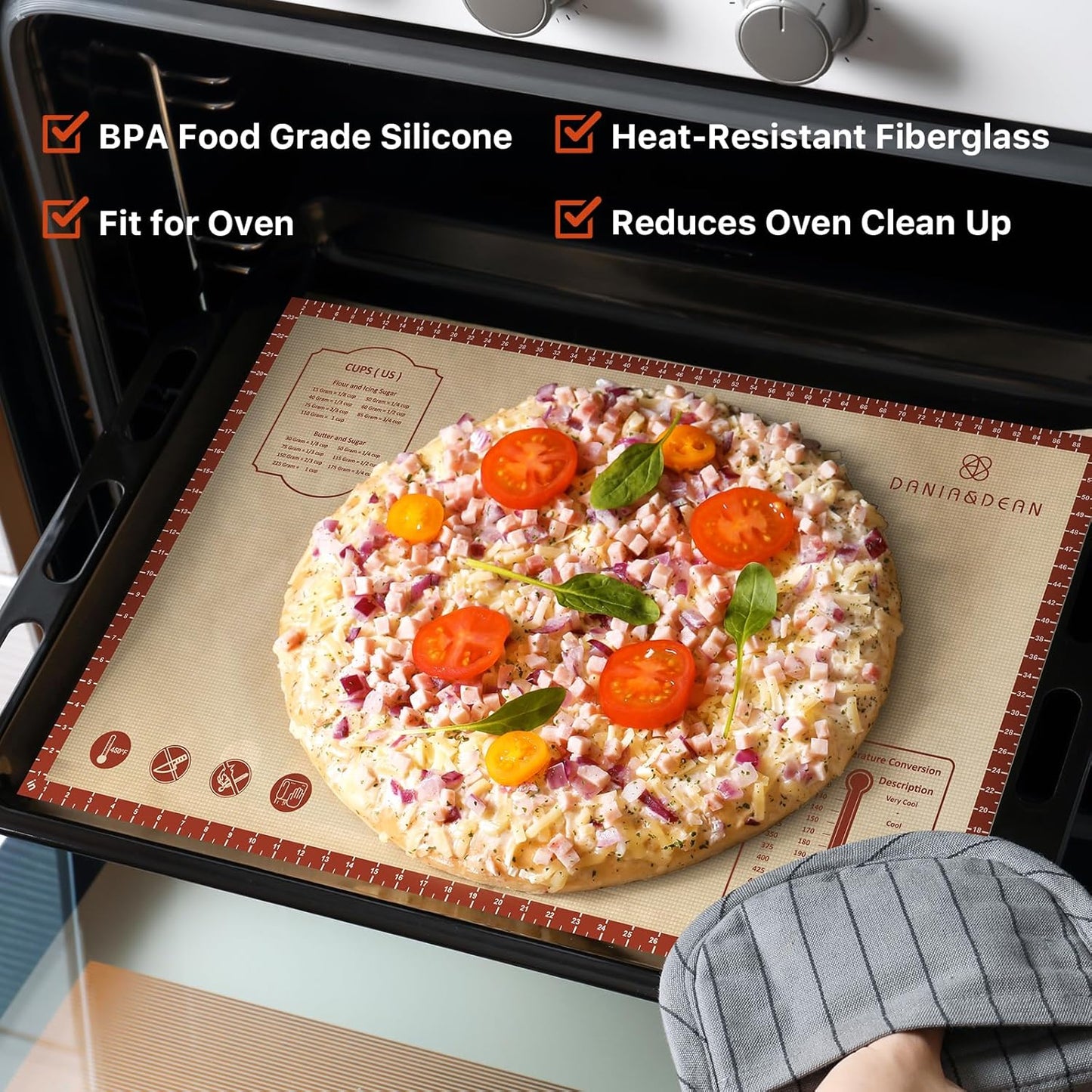 Silicone Baking Mat,36" x 24" Extra Thick Large Non Stick Sheet Mat with Measurement Non-slip Dough Rolling Mat,Reusable Food Grade Silicone Counter Mat for Making Cookies,Macarons,Bread and Pastry