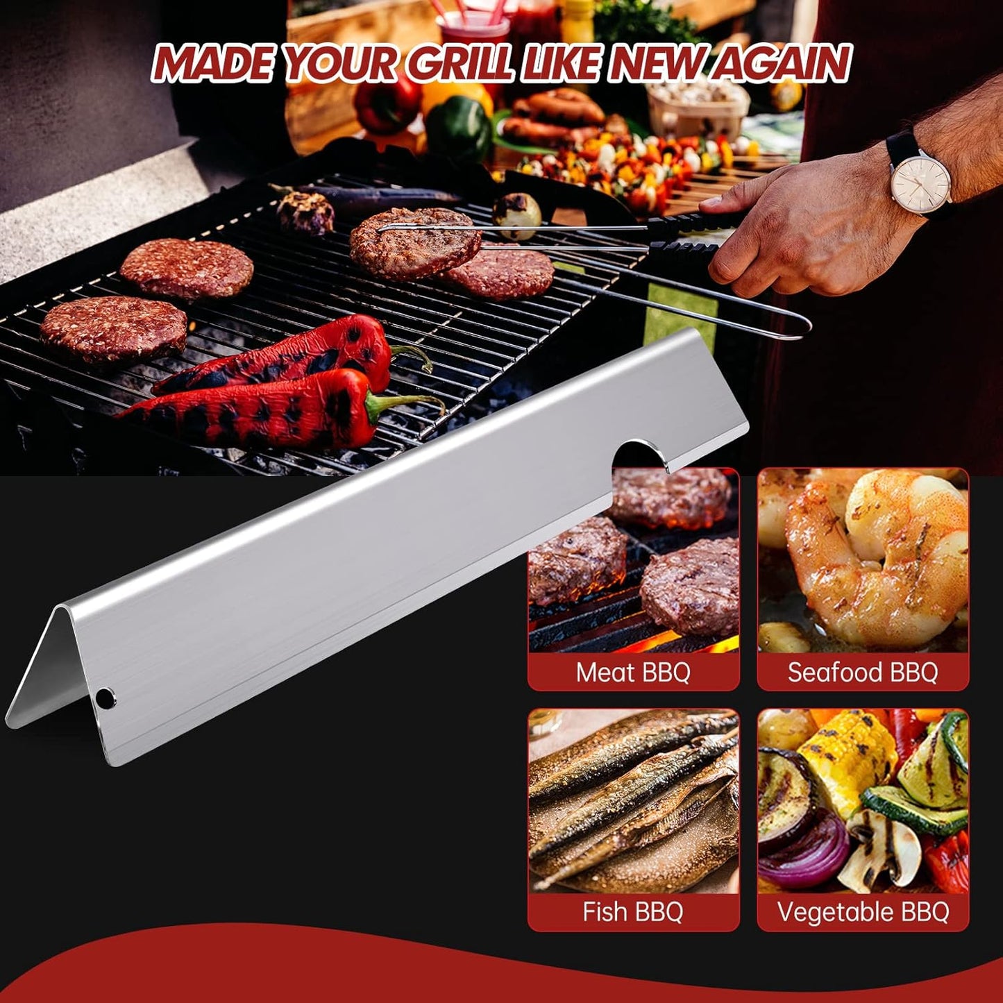 Grill Grates Flavorizer Bars Parts for Weber Genesis II E-410, S-410, Genesis II LX E-440, S-440, Weber 66089, 66097, 66041, 66033, 66796, Stainless Steel Grids Flavor Bars Heat Deflectors