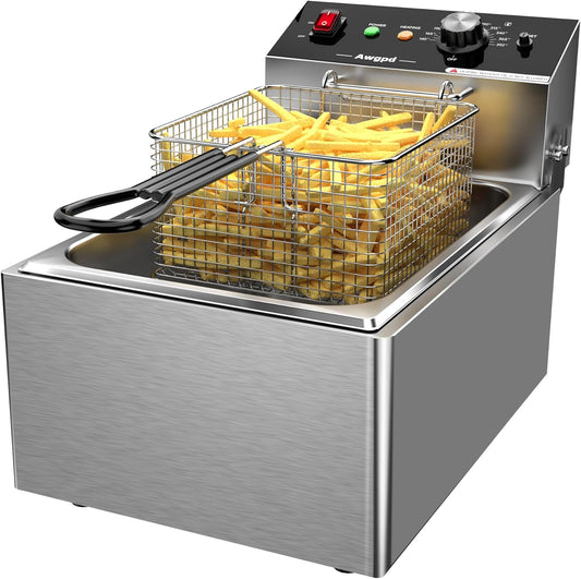 Electric Deep fryer Single Tank Deep Fryer with Basket Capacity 10L(10.5QT) Electric Countertop Fryer Stainless Steel Deep Fryers for Restaurant Home Use, 1700 Watts, 110V (10L)