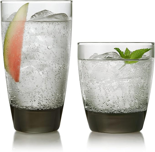 Libbey Classic Rocks and Tumbler Glass Cups Set, Elegant Mixed Drink Glasses Set with Modern Clean Lines, Dishwasher Safe Drinkware Set of 16
