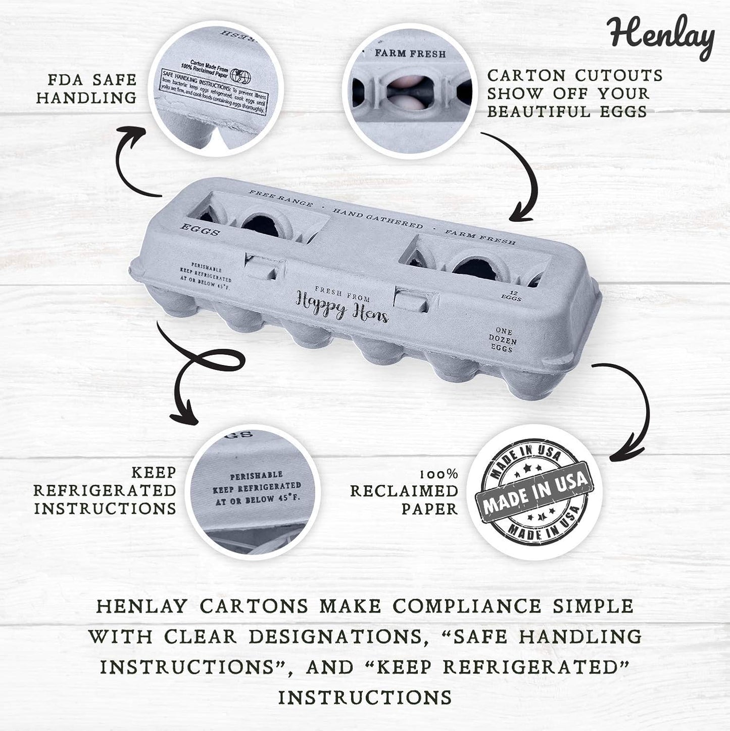 Egg Cartons- Adorable Printed Design for Farm Fresh Eggs, Recycled Paper Cardboard, Sturdy & Reusable, Holds up to XL Chicken Eggs (Blank Stamping, 250)
