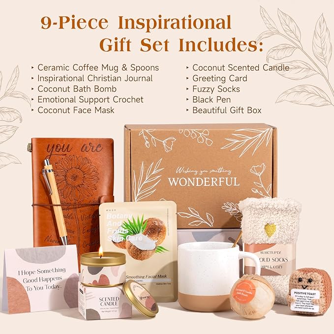 Gifts for Women, 9pcs Happy Birthday Gifts for Women, Christmas Christian Ideas Get Well Inspirational Box Unique Thank You Employee Appreciation Gift Baskets for Her Mom Sister Friend Teacher