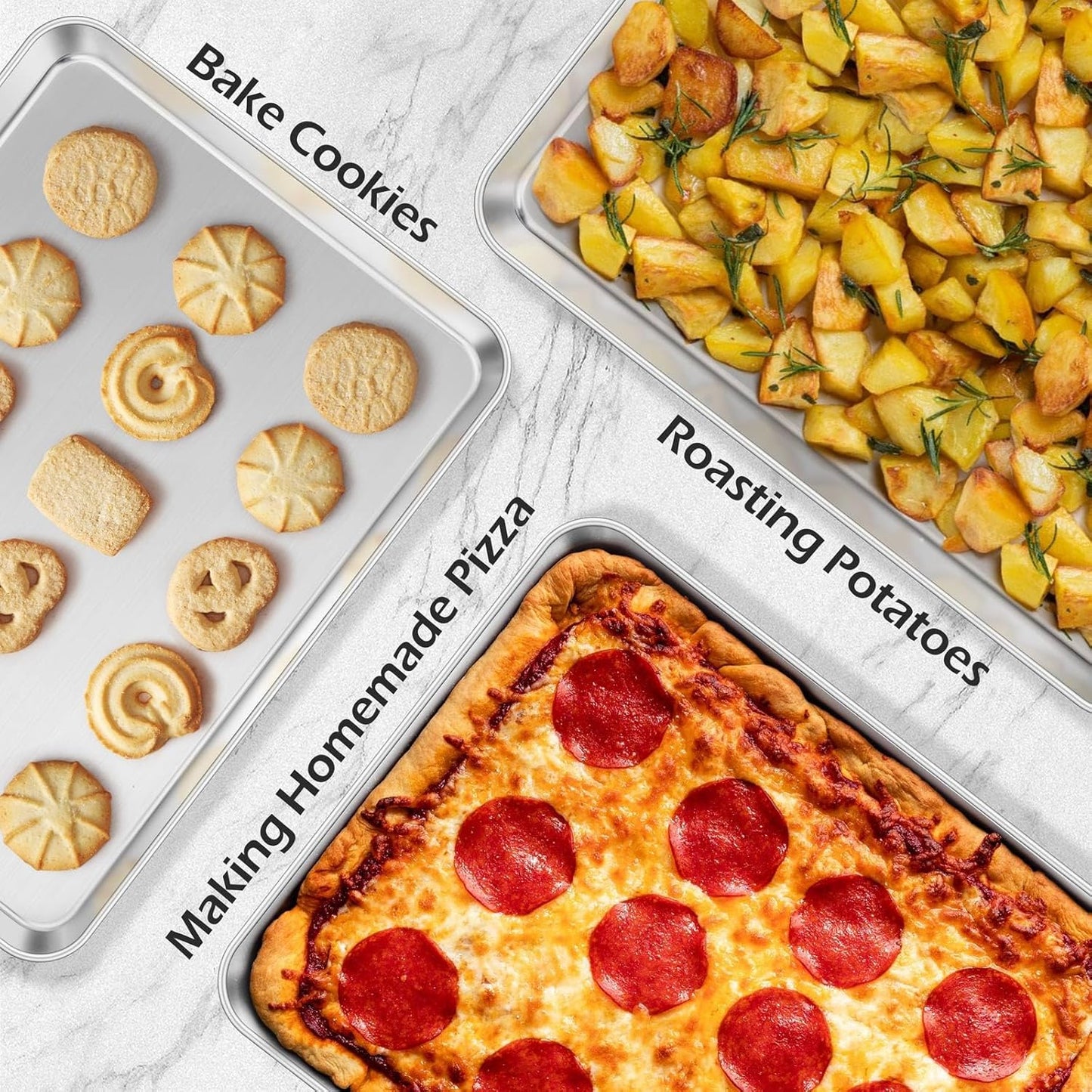 3Pack Cookies Sheets for Baking, Leonyo Stainless Steel Baking Sheets Pans, 1Inch Deep Metal Quarter Sheet Pan Tray for Cookies, Dishwasher Safe