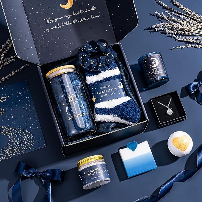 Birthday Gifts for Women, 9pcs Starry Sky Christmas Gift Ideas Mothers Day Gift Baskets Unique Birthday Anniversary Box Self Care Set for Her Mom Sister Wife Friend Friendship Teacher Boss Lady