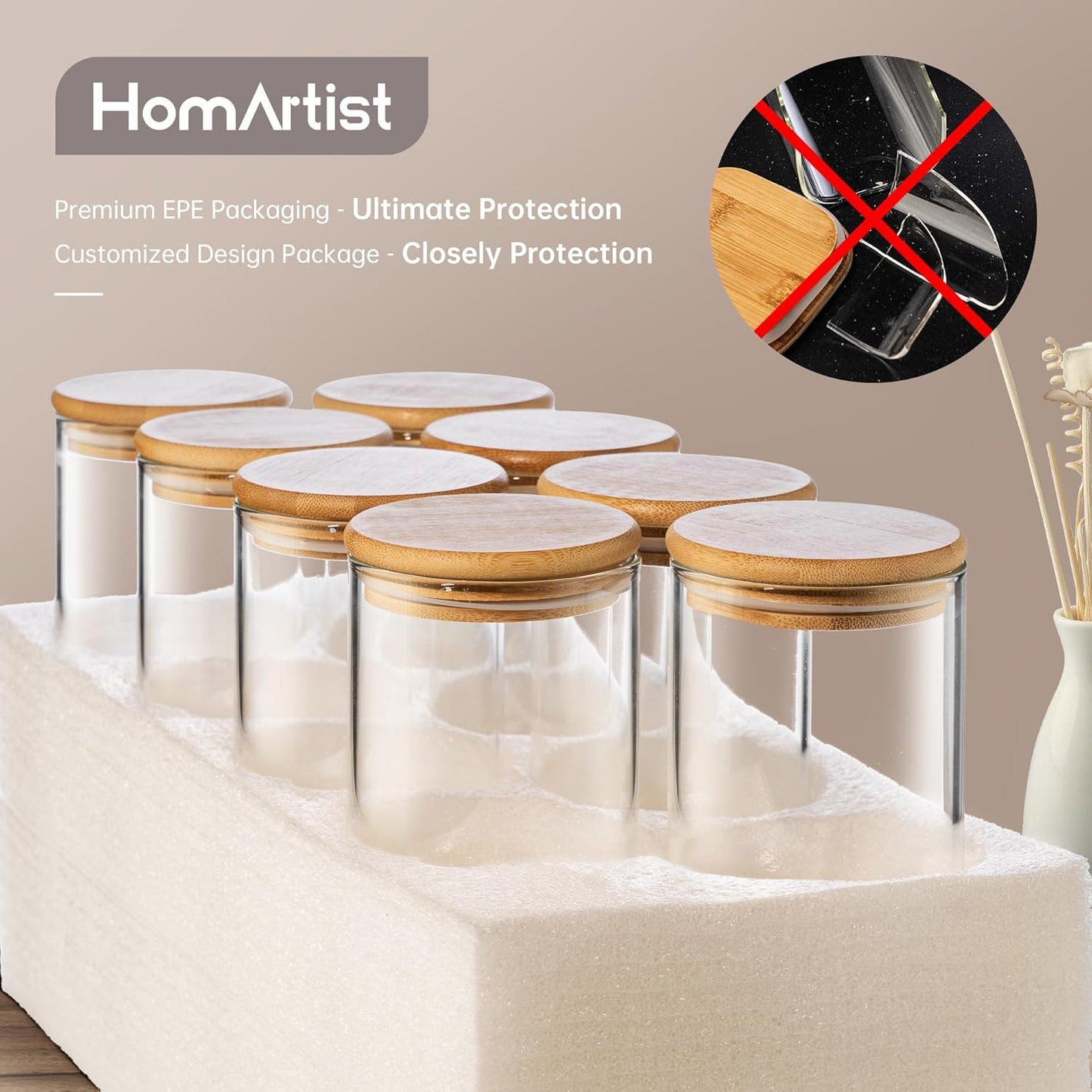 Extra Large Glass Flour and Sugar Storage Containers with Airtight Lid,132 floz x1 & 65 floz x1 [Set of 2] Big Glass Jars with Bamboo Lids, Air Tight Food Jar for Cereal, Pasta, Rice, Coffee