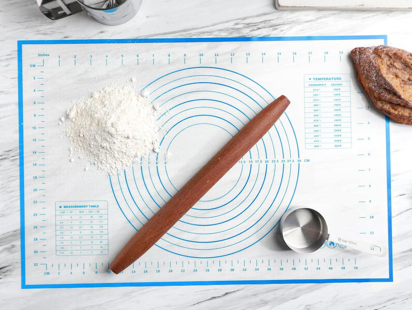Baking Mats Silicone Kitchen Counter Dough Rolling Mat,Anti-slip Silicone Dough Mat with Measurement,24 x 16 Inches (Blue)