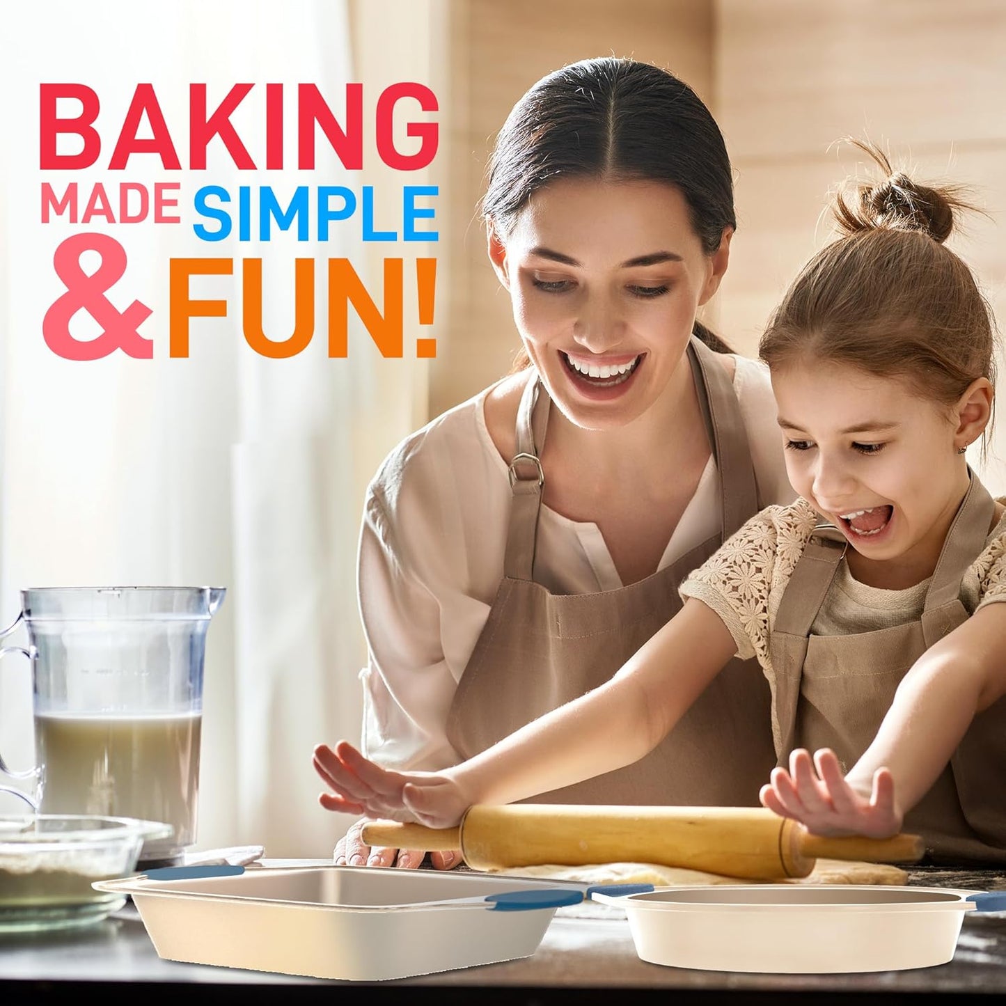 NutriChef 10-Piece Nonstick Bakeware Set - Premium Carbon Steel Baking Trays w/Heatsafe Silicone Handles, Includes Pizza Crisper, Loaf Pan, 12 & 24 Cup Muffin Pans, Round/Square Pans, Cookie Sheets