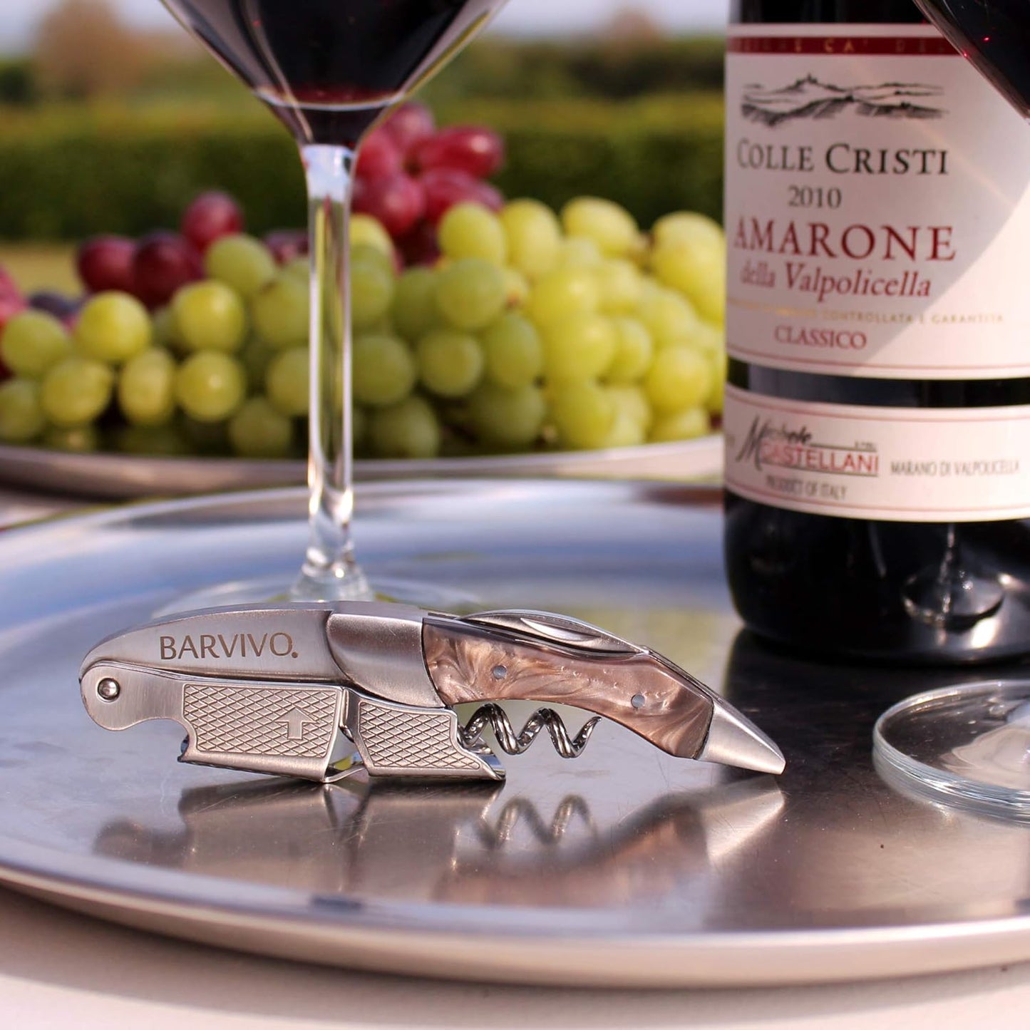 Barvivo Black Resin Wine Opener with Foil Cutter Knife and Cap Remover, Double Hinged Manual Wine Key for Bartenders, Servers, Waiters, Stainless Steel Wine Bottle Opener Corkscrew