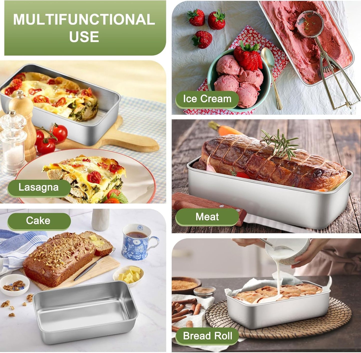 P&P CHEF Loaf Pan Set, 9 x 5 Inch Bread Pans, Stainless Steel Loaf Toast Baking Pans For Bread Meatloaf Lasagna Cake, Healthy & Non Toxic, Oven & Dishwasher Safe, (Silver, 6Pcs)