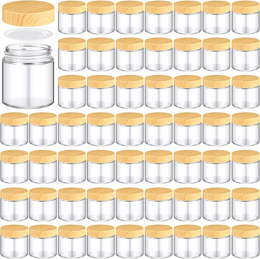 Norme 96 Pcs Glass Jars with Lids Empty Small Glass Containers and Inner Liners Reusable Cosmetic Jars Round Airtight Bottles with Plastic Woodgrain Lids for Travel (4oz)