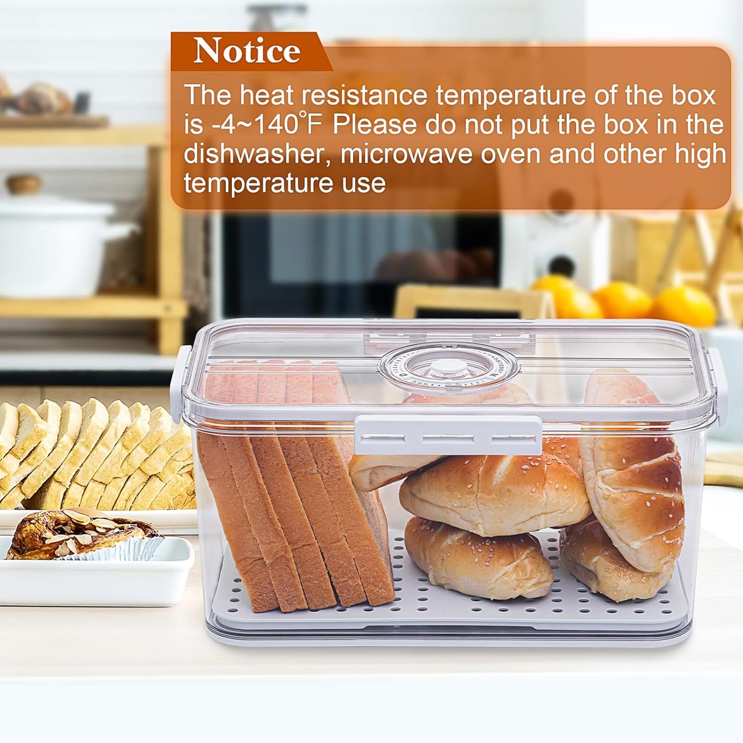 Bread Box for Homemade Bread Boxes for Kitchen Counter Airtight, Time Recording Bread Storage Container with Lid, Bread Containers Storage Airtight Loaf Bread Keeper, White
