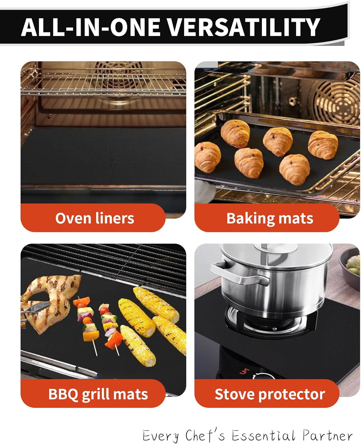 3 Pack Oven Liners for Bottom of Oven, 17x25" Large Heavy Duty Non-Stick Reusable Oven Mat for Electric, Gas, Toaster & Convection Ovens - BPA & PFOA Free, Dishwasher Safe, Kitchen Essentials, Black