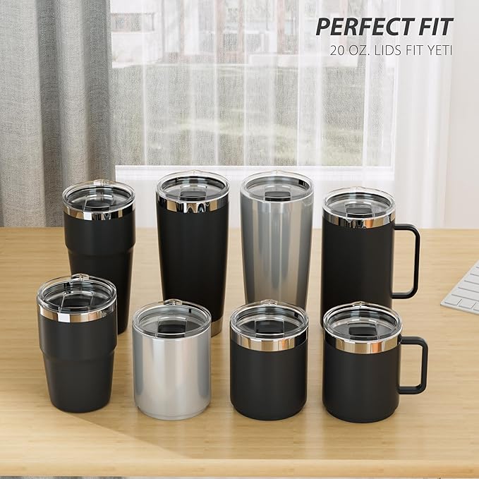 20 oz Tumbler Lid for YETI, Replacement Lid for YETI, 3 Pack Magnetic Travel Spill Proof Cup Covers with Slide Switch for 20 oz Tumbler & 10oz Lowball, 10 oz Mug, BPA Free (3 Pack)