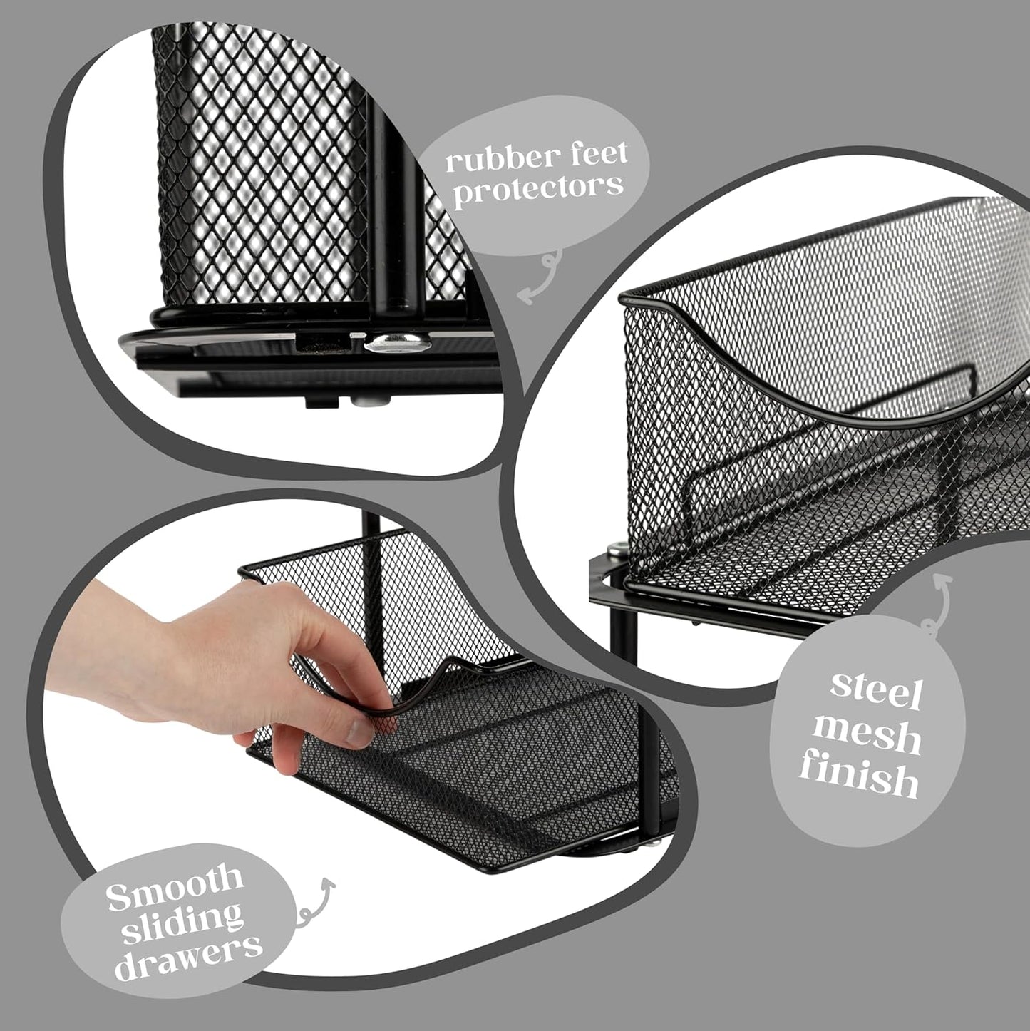 Sorbus 2 Sets of 2 Tier Metal Under Sink Organizer for Bathroom, Kitchen, Strong Steel Mesh Sliding Drawers for Under Sink, Under Cabinet, Closet, Kitchen, Pantry, Bathroom Organizers and Storage