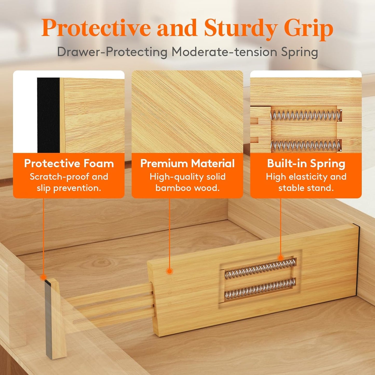 Lifewit 8 Pack Drawer Dividers Bamboo 4" High, 12-17" Adjustable Drawer Organizers for Clothes, Expandable Dresser Separators in Bedroom/Bathroom/Kitchen/Fridge/Office Organization and Storage