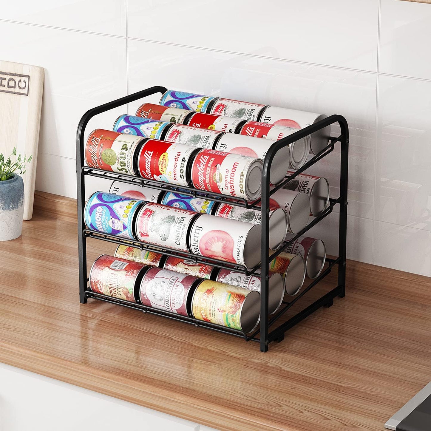 AIYAKA Can Rack Organizer, 3 Tier Stackable Can Storage Dispenser, for Food Storage, Kitchen or Pantry, Storage for 36 Cans, Black