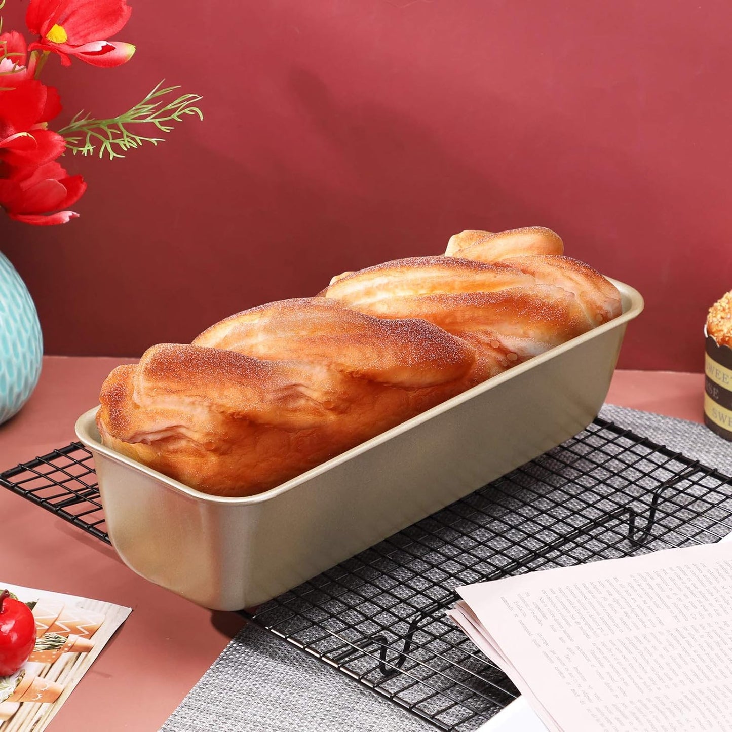 Beasea Long Loaf Pan, 12x4 Inch Rectangle Bread Loaf Pan Set of 2, Nonstick Bread Pans Carbon Steel Toast Pan Golden Cake Pan Loaf Baking Pans Bakeware for Oven Baking