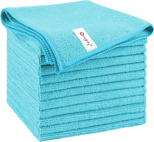 Orighty Microfiber Cleaning Cloth, 12 Pack Highly Absorbent Cleaning Supplies, Lint Free Cloths for Multiple-use, Powerful Dust Removal Clean Rags for House, Kitchen, Car Care(12x12 inch) Blue