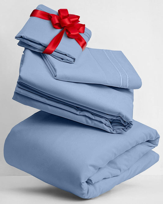 Mellanni Twin Sheets Set - 3 PC Iconic Collection Bedding - Hotel Luxury, Extra Soft, Cooling Bed Sheets - Wrinkle, Fade, Stain Resistant (Twin, Sky Blue)