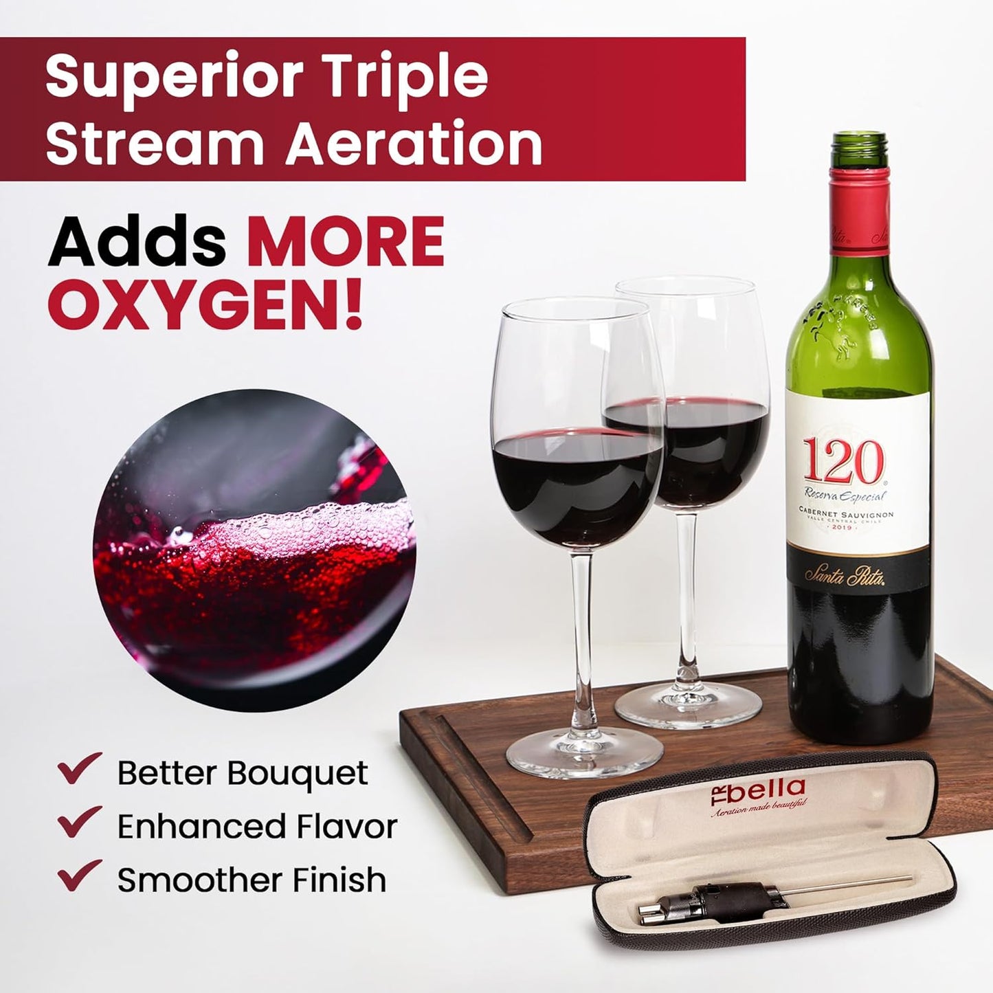Classic Wine Aerator, Multi-Stream Wine Aeration 3 Stainless Steel Spouts, Handmade Kitchen Essential, Easy Use, No-Drip Wine Pouring Accessory Gifts for Men in Easy-to-Carry Protective Gift Case