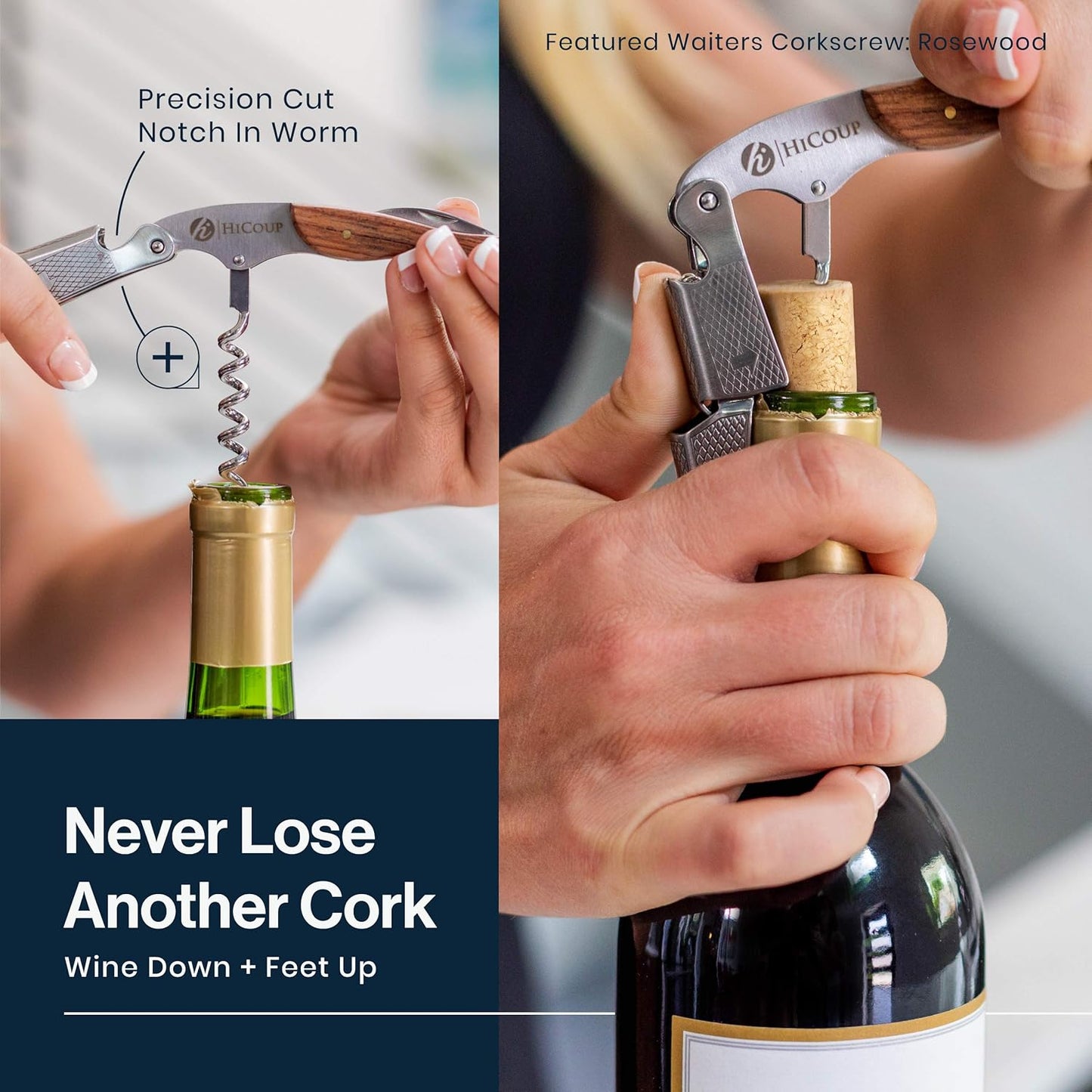 Hicoup Wine Opener - Professional Corkscrews for Wine Bottles w/Foil Cutter and Cap Remover - Manual Wine Key for Servers, Waiters, Bartenders and Home Use - Mahogany Wood