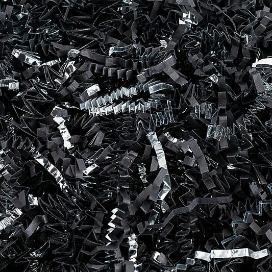 MagicWater Crinkle Cut Paper for Gift Baskets - 2LB - Black & Silver - Perfect for Shredded Paper Filler, Basket Filler, Gift Boxes, Bridesmaid Gifts, Halloween Stuffers & More – For All Occasions