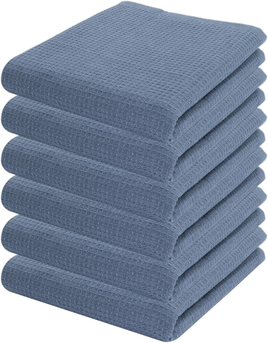 PurpleEssences Waffle Weave Kitchen Towel, 100% Cotton - 15 x 25 Inches, with Hanging Loop Ultra Soft Absorbent Quick Drying Dish Cloth, Tea and Hand Towels, 6 Pack - Spring Summer - Smoky Grey