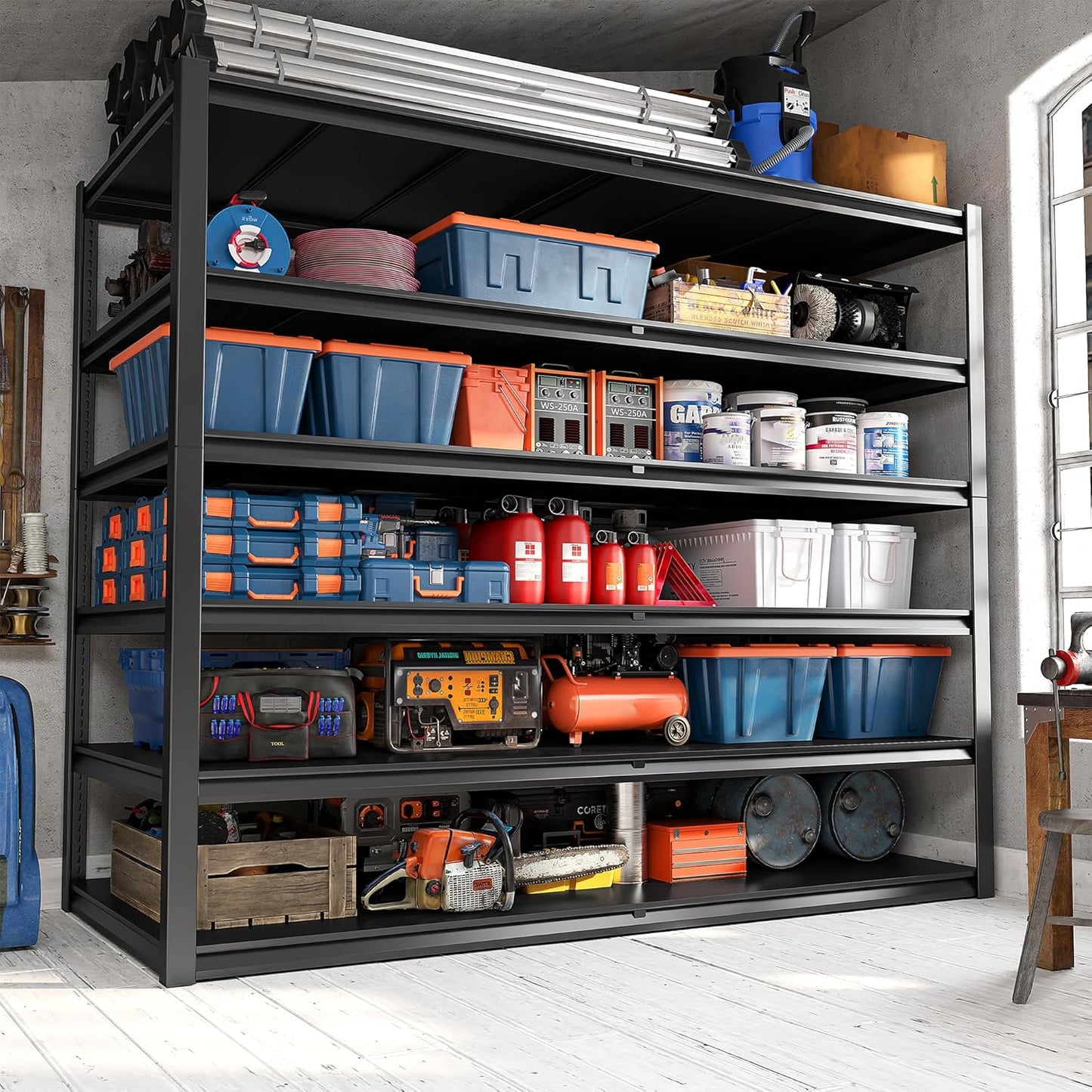 REIBII Storage Shelves, 55.1" W Garage Shelving Heavy Duty, Shelving Unit Load 3500LBS, Adjustable 6-Tier Metal Shelving for Commercial Pantry, Warehouse, Basement, 55.1" W x 25.8" D x 84.1" H