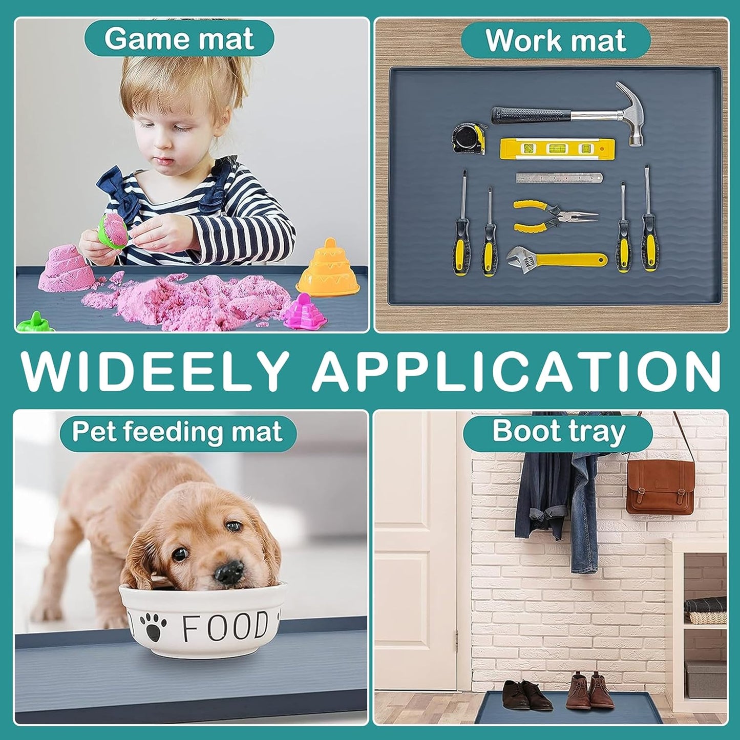 URMONA Waterproof Silicone Under Sink Mat 19'' x 19'' Shelf Liner for Kitchen and Bathroom, Cabinet and Counter Protector, Storage and Organizers, Litter Mat, Pet Cat Puppy Essentials(Light Grey)