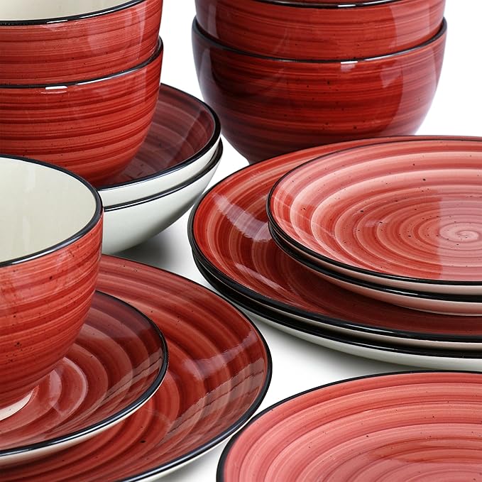 Elama Gia 24 Piece Stoneware Dinnerware Set (Red)