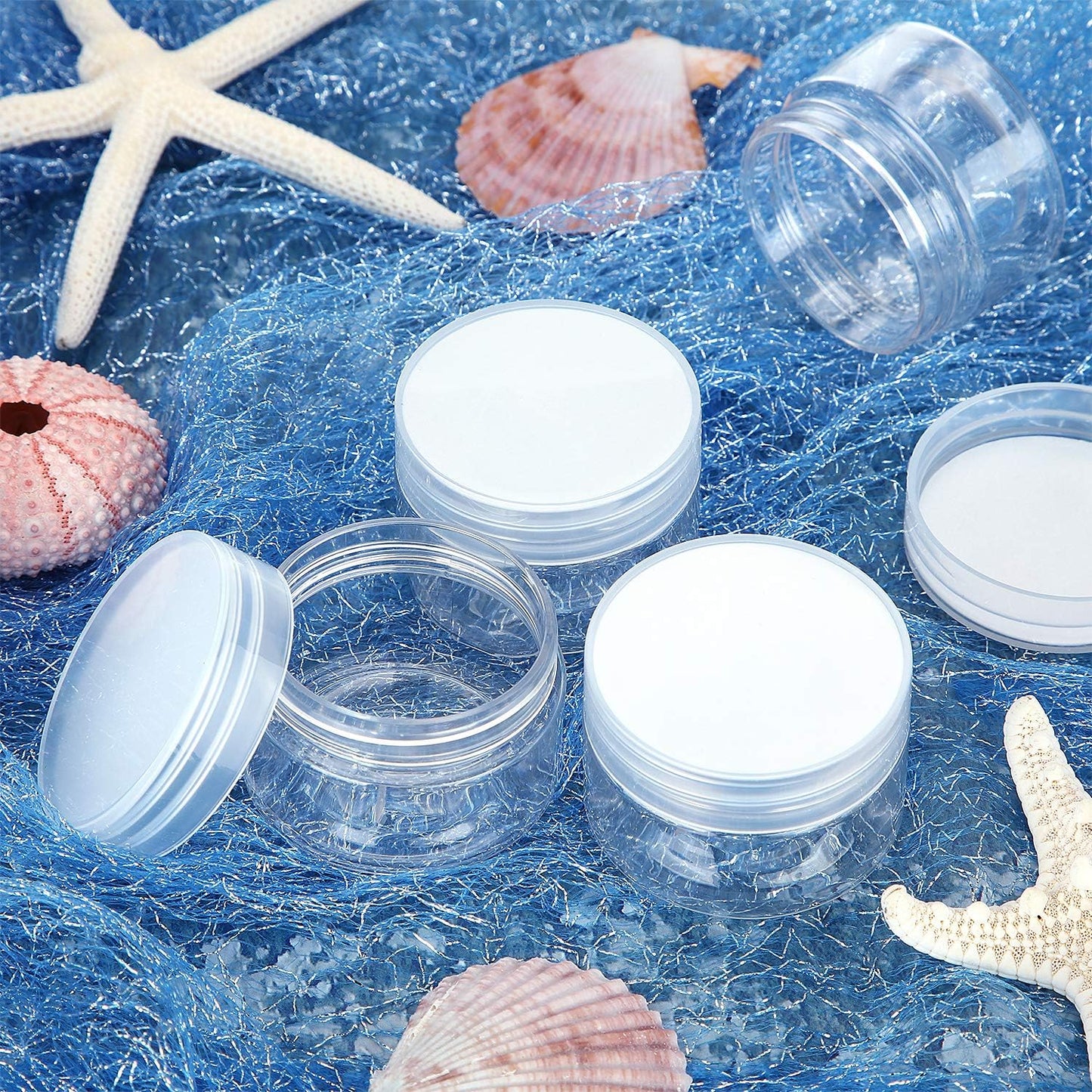 SATINIOR 6 Pack 1 oz Plastic Jars Containers with Lids Wide-mouth Refillable Leakproof Reusable Round Empty Jars for Travel Cosmetic Dry Food Spice Candy Cookie Home Kitchen Organizing (Clear)