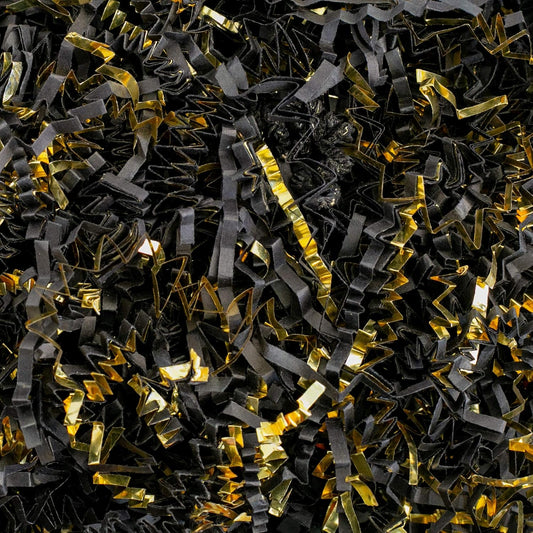 MagicWater Crinkle Cut Paper for Gift Baskets - 2LB - Black & Gold - Perfect for Shredded Paper Filler, Basket Filler, Gift Boxes, Bridesmaid Gifts, Halloween Stuffers & More – Ideal for All Occasions