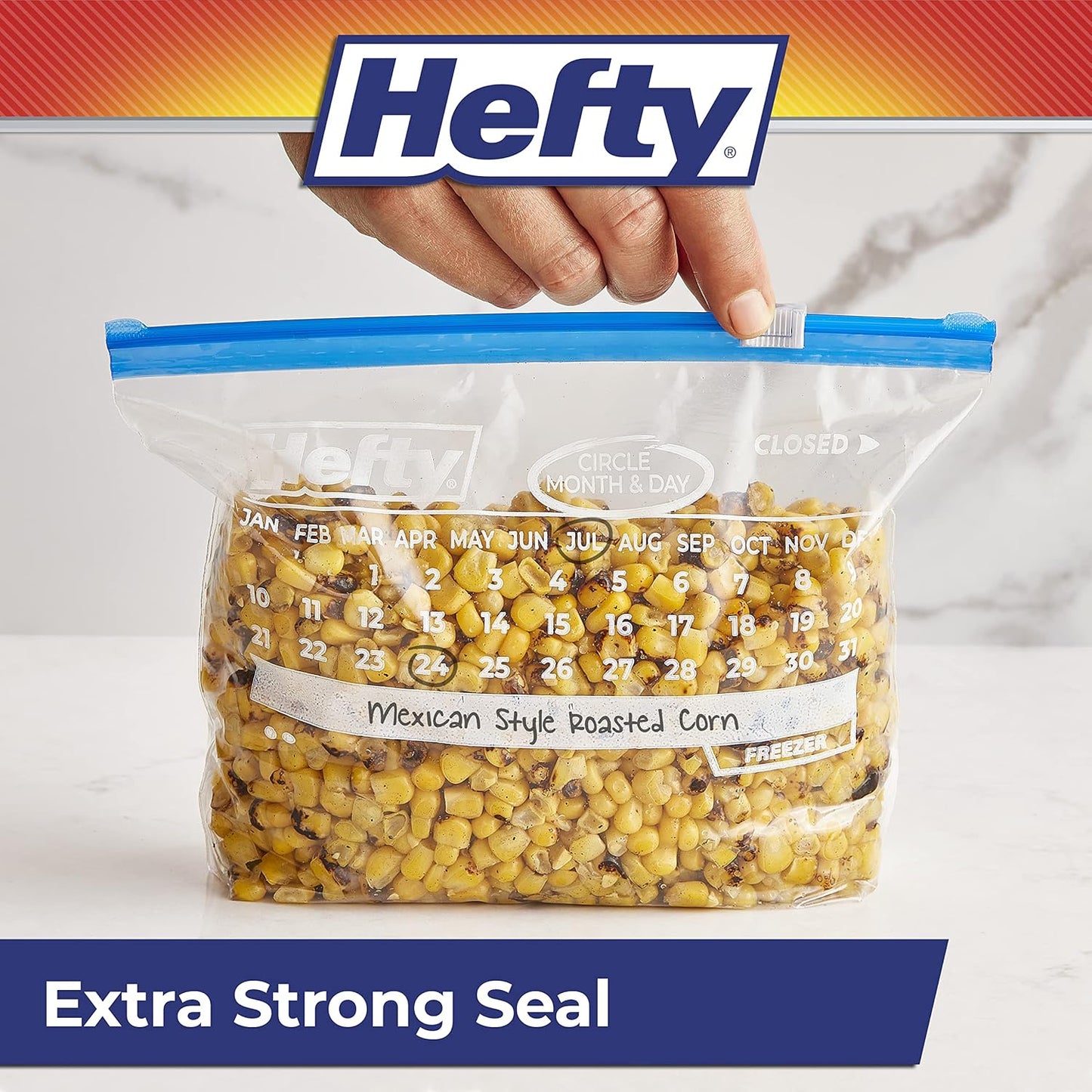 Hefty Calendar Slider Quart Freezer Bags, 1 Quart Slider Bags with Stand and Fill Expandable Bottoms, Helps Prevent Freezer Burn, 35 Count (Pack of 4)