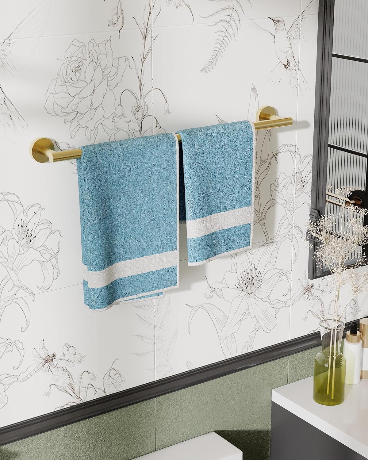 24 Inch Brushed Towel Bar Towel Rack for Bathroom Kitchen Hand Towel Holder Dish Cloths Hanger SUS304 Stainless Steel RUSTPROOF Wall Mount (Gold)