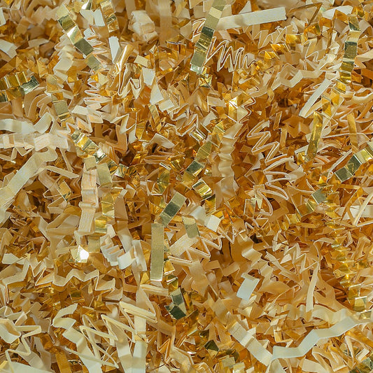 MagicWater Crinkle Cut Paper for Gift Baskets - 2LB - Vanilla & Gold - Perfect for Shredded Paper Filler, Basket Filler, Gift Boxes, Bridesmaid Gifts, Halloween Stuffers & More – For All Occasions