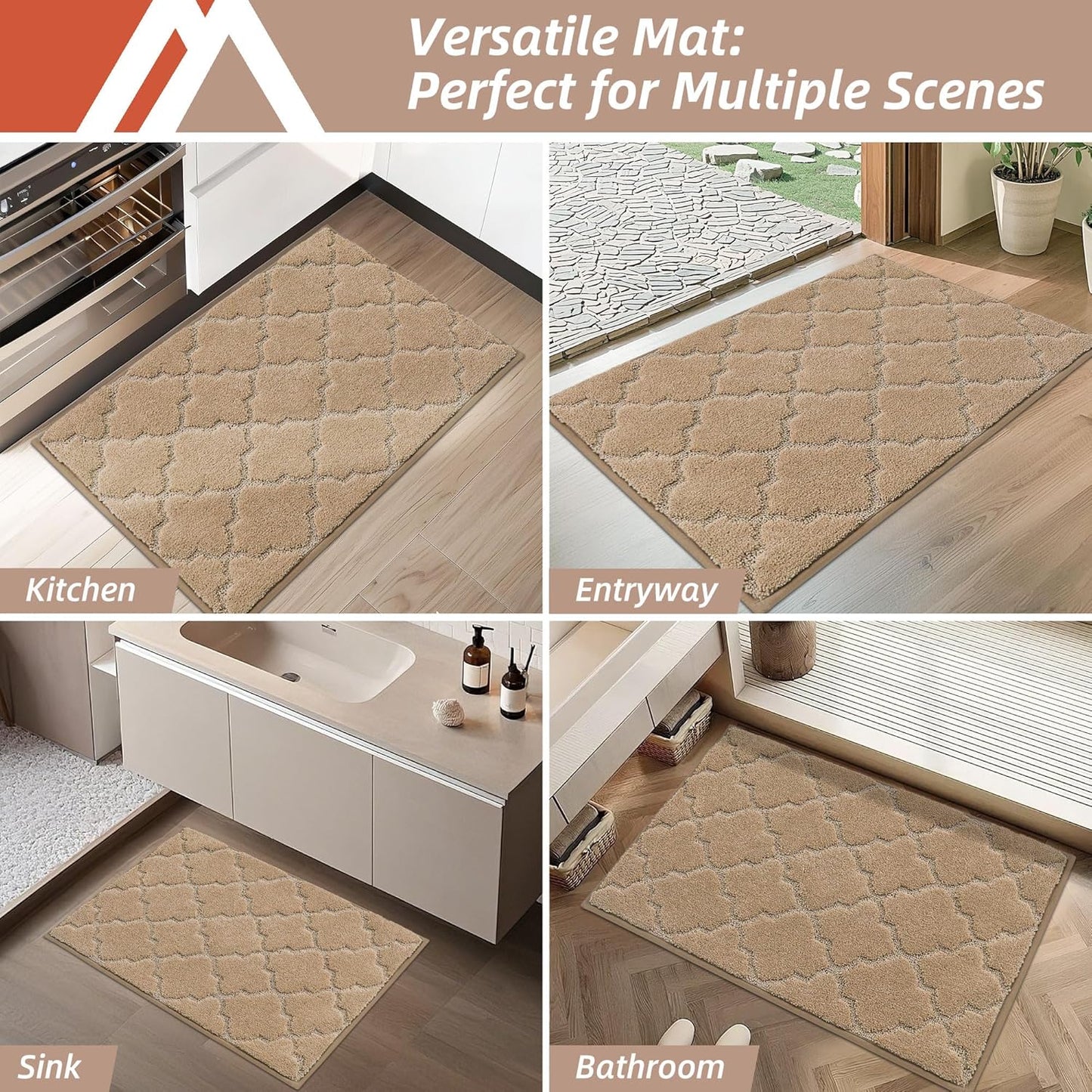 COSY HOMEER Kitchen Rugs Washable Non Slip Kitchen Mats for Floor Absorbent Kitchen Carpet 20" x 32" Soft Rugs for Kitchen,Sink Mat,Entrance,Area Rugs,Beige