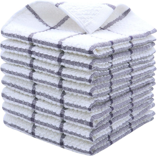 Cotton Grid Dish Cloths, Terry Cleaning Rags, 12 x 12 Inches, Light and Soft, Quick Drying Dish Rags, 8pc/Set (Purple)