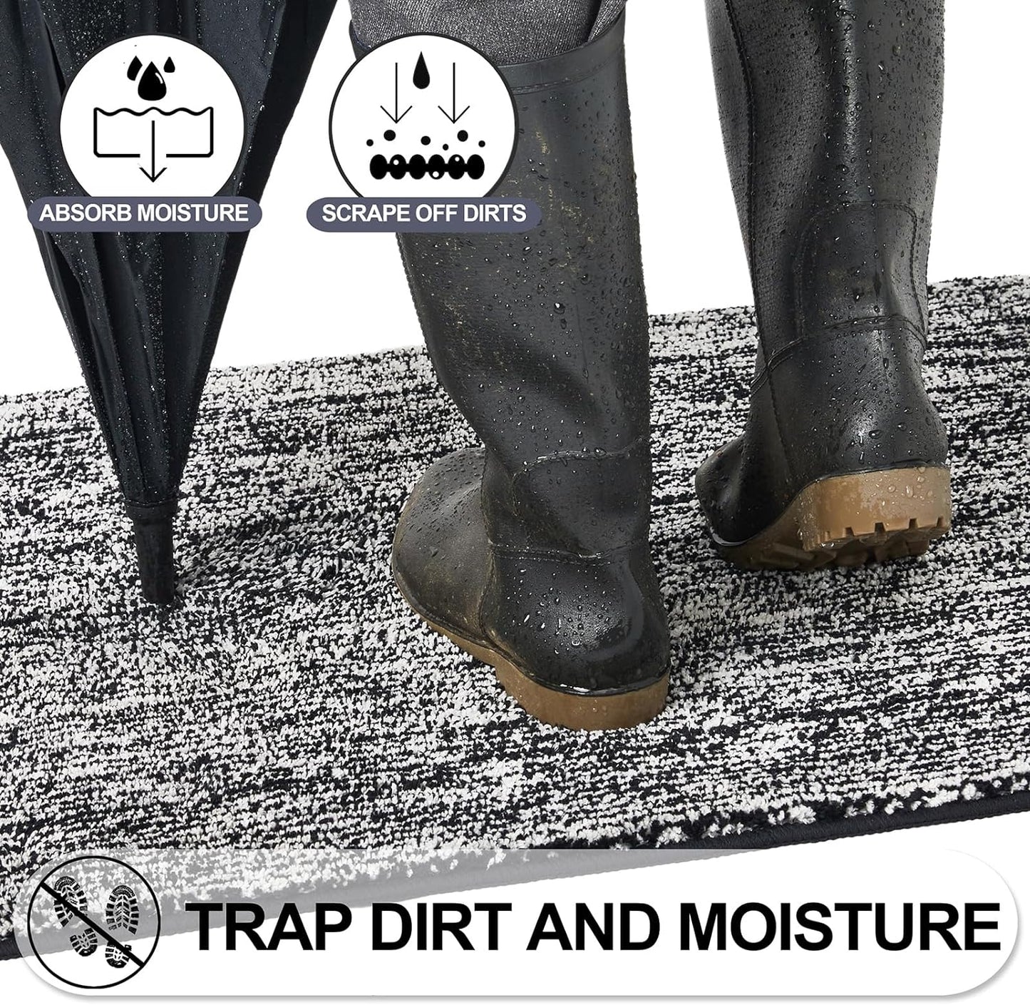 REFETONE Indoor Doormat, Front Door Mat 36"x59" Absorbent Rubber Backing Non Slip Back Door Mats, Washable Low-Profile Inside Floor Mat Door Rugs for Entryway, Resist Dirt Mud Mat for Dogs, Black