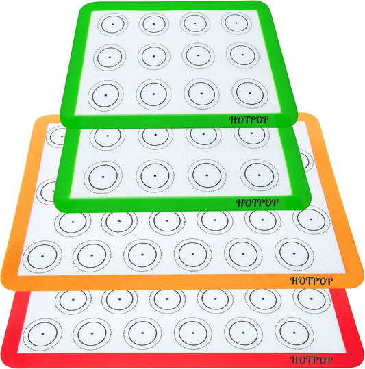 HOTPOP | Reusable Macaron Cookie Sheet, Non Stick Baking Mats, 0.75mm (2 Half Sheets , 2 Quarter Sheets), Set of 4