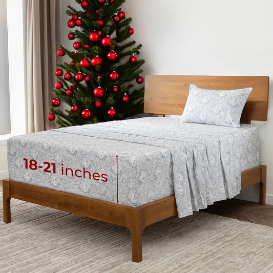Mellanni Extra Deep Twin Sheets - 3 PC Iconic Collection Bedding - Hotel Luxury, Ultra Soft, Cooling Bed Sheets - Wrinkle, Fade, Stain Resistant (Twin, Paisley Gray)