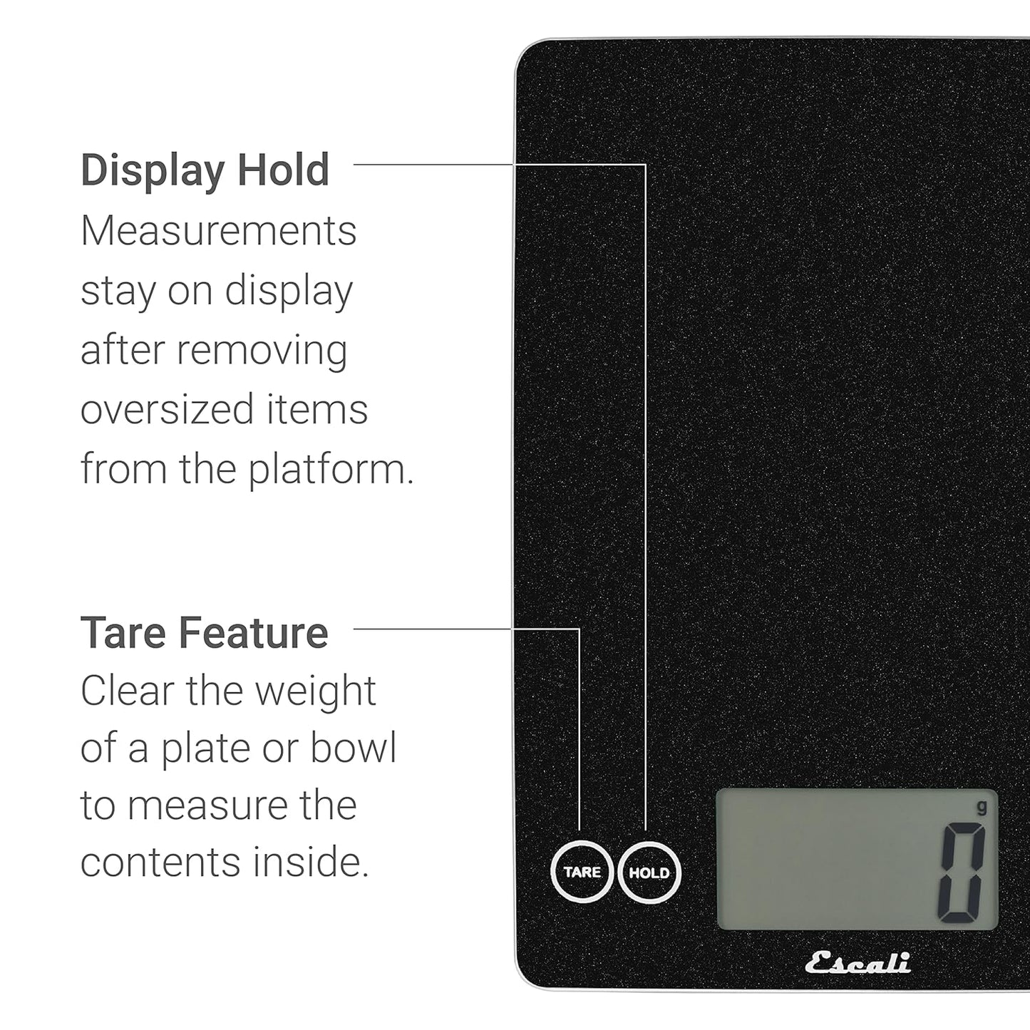 Escali Arti Glass Food Scale Digital Countertop Kitchen, Baking and Cooking Scale with Nutrition and Calorie Counter, 15-Pound Capacity, 9" x 6.5" x .75", Black