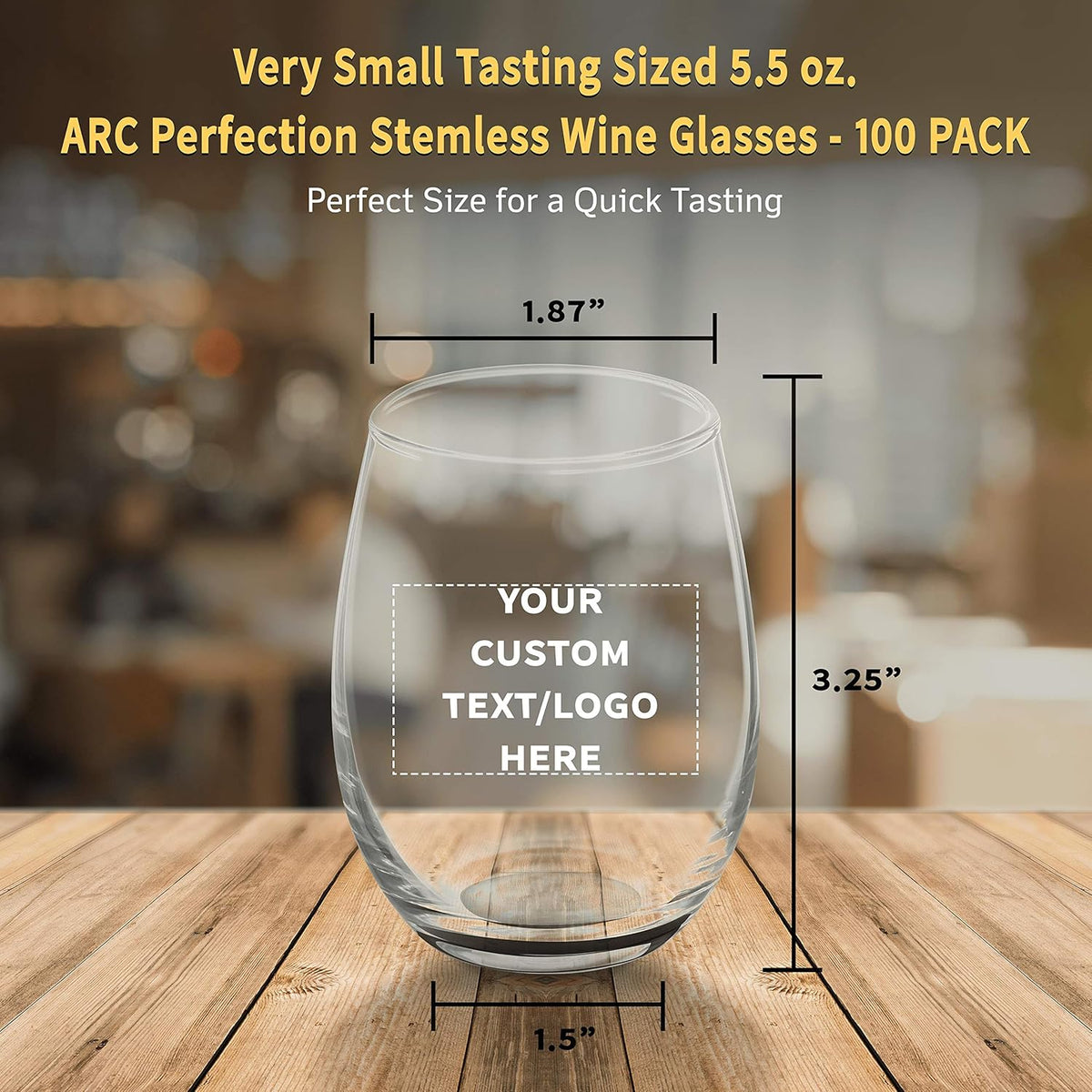 Custom Stemless Wine Glasses by ARC 5.5 oz. Set of 100, Personalized Bulk Pack - Perfect for Hotel, Bar, Restaurant or Lounge - Black