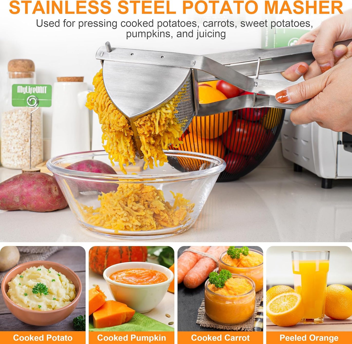 MyLifeUNIT Potato Ricer, Heavy Duty Commercial Potato Ricer and Masher