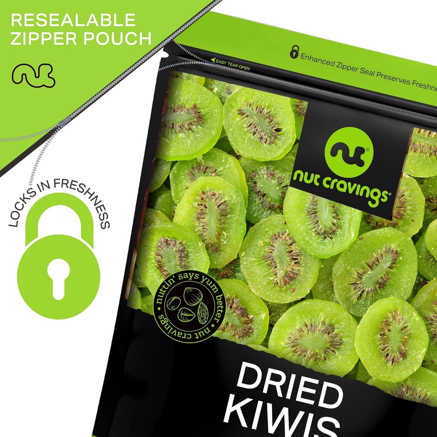 NUT CRAVINGS - Sun Dried Kiwi Slices, Lightly Sweetened (80oz, 5 LB, Bulk) Bulk Dry Fruits Packed Fresh in Resealable Bag - Sweet Healthy Snack, Naturally Grown, Vegan, Kosher