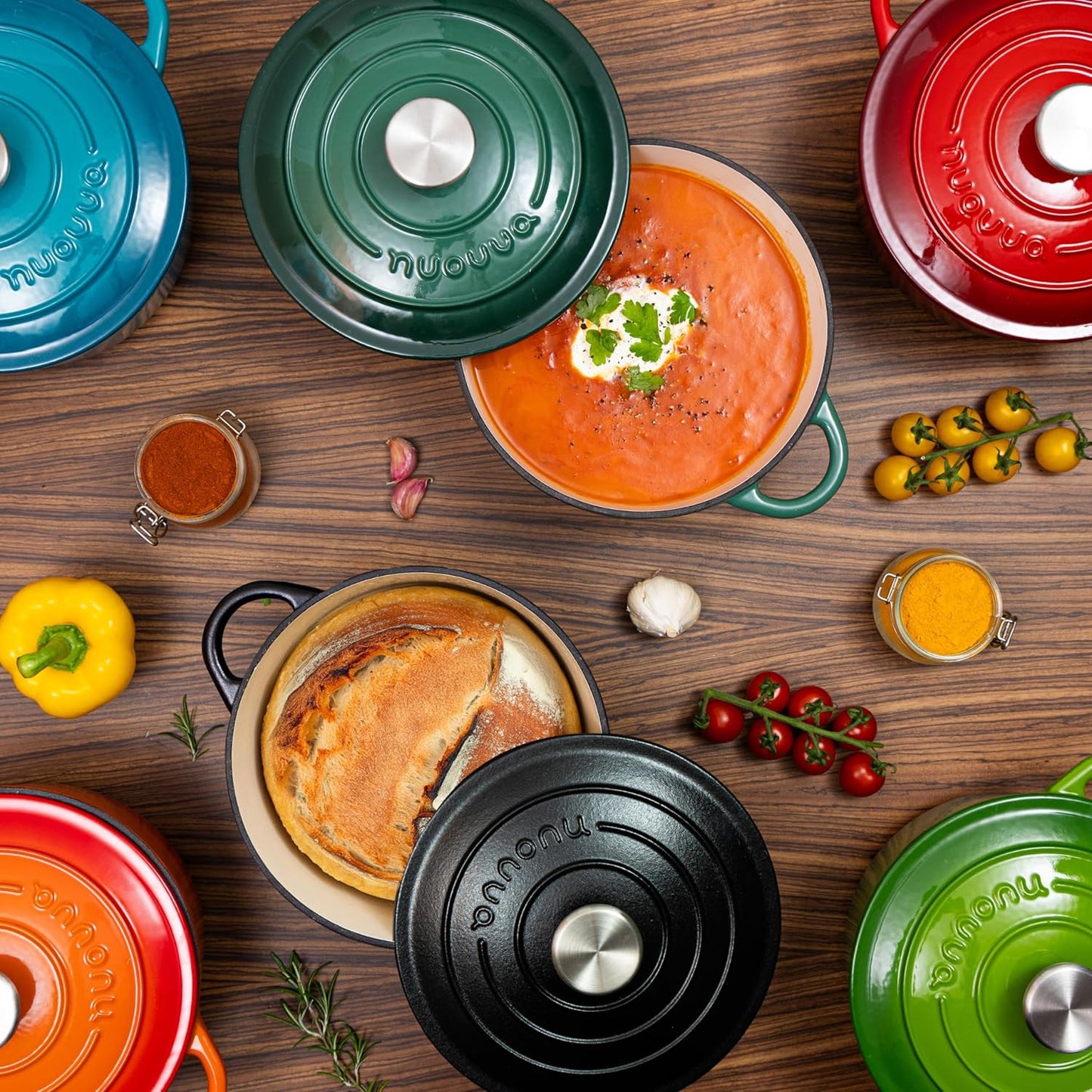 Cast Iron Dutch Oven with Lid – Non-Stick Ovenproof Enamelled Casserole Pot – Sturdy Dutch Oven Cookware – Grey, 3.1-Quart, 22cm – by Nuovva