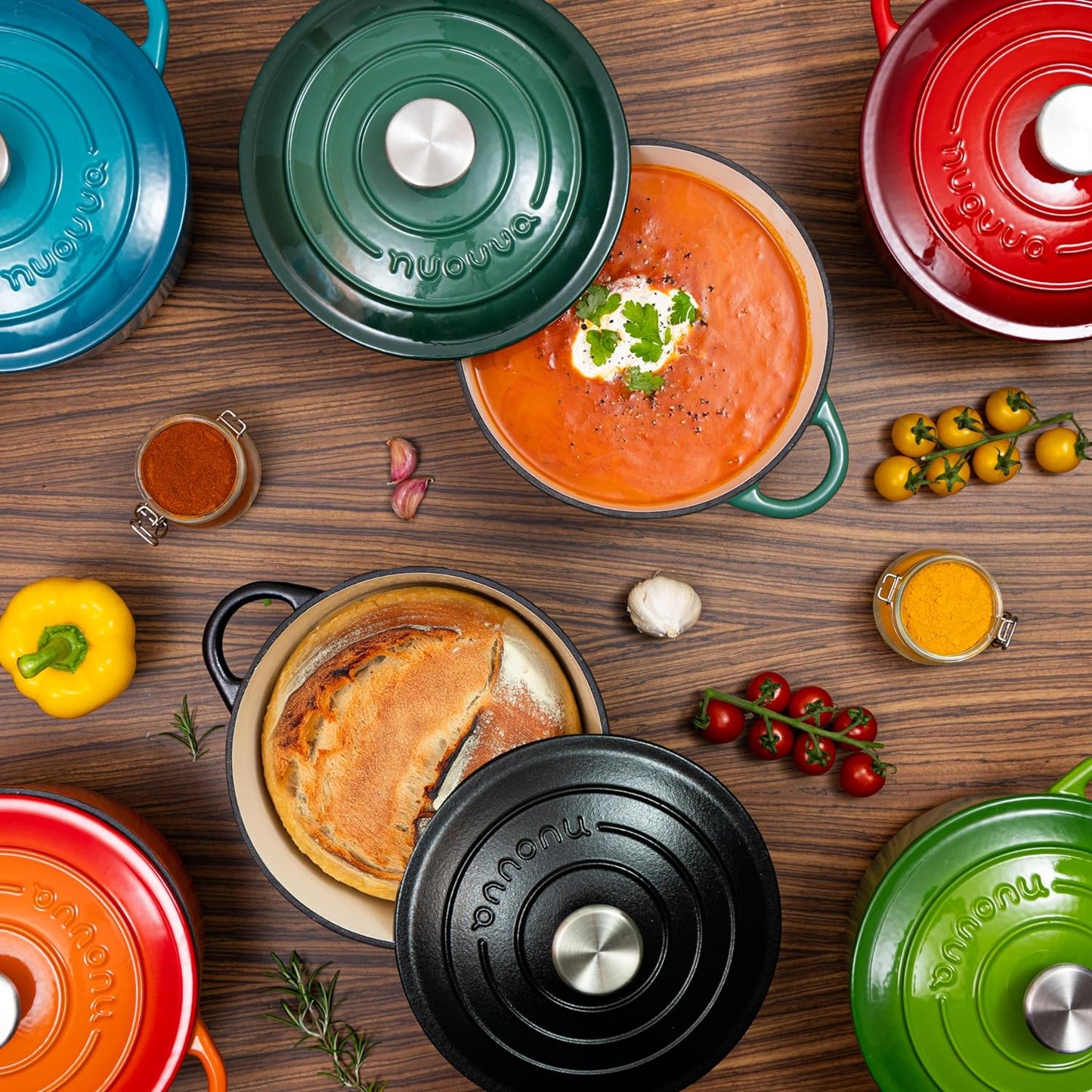 Cast Iron Dutch Oven with Lid – Non-Stick Ovenproof Enamelled Casserole Pot – Sturdy Dutch Oven Cookware – Orange, 7.3-Quart, 30cm – by Nuovva